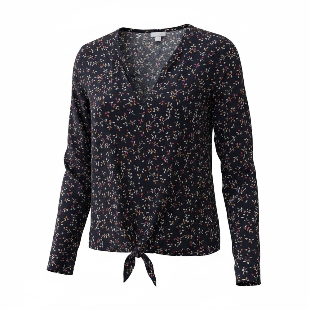 J. Jill Black Floral Tie-Front Blouse